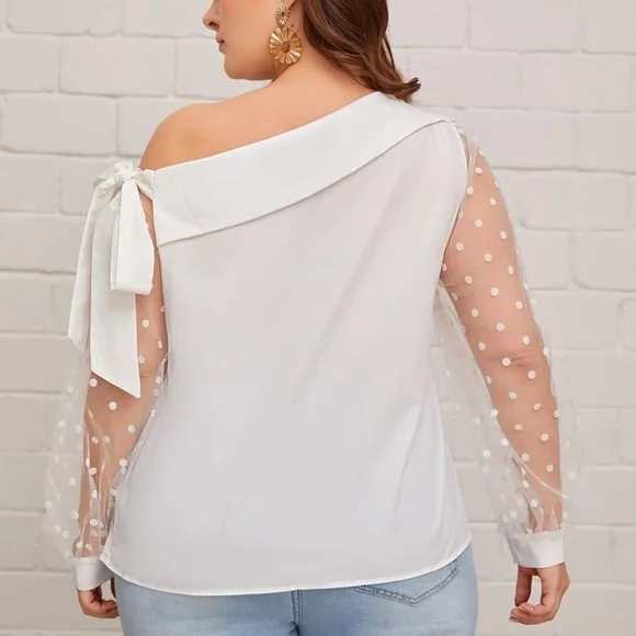 Boho Black Polka Dot Off Shoulder Top - Picture 8 of 8